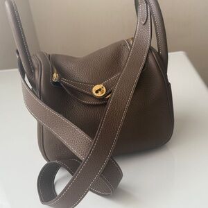 Hermes Brown Leather Shoulder Bag with Gold Hardware